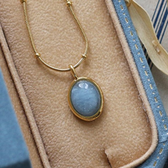 Jewelry - NEW 18K Gold Plated Blue Natural Stone Bead Snake Chain Necklace